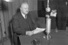 Foreign Minister Väinö Tanner reading the terms of the Moscow Peace Treaty at Finnish Broadcasting Company on 13 March 1940. Photo: Otso Pietinen / Picture Collections of the Finnish Heritage Agency. Objektinumero: HK19670603:43040